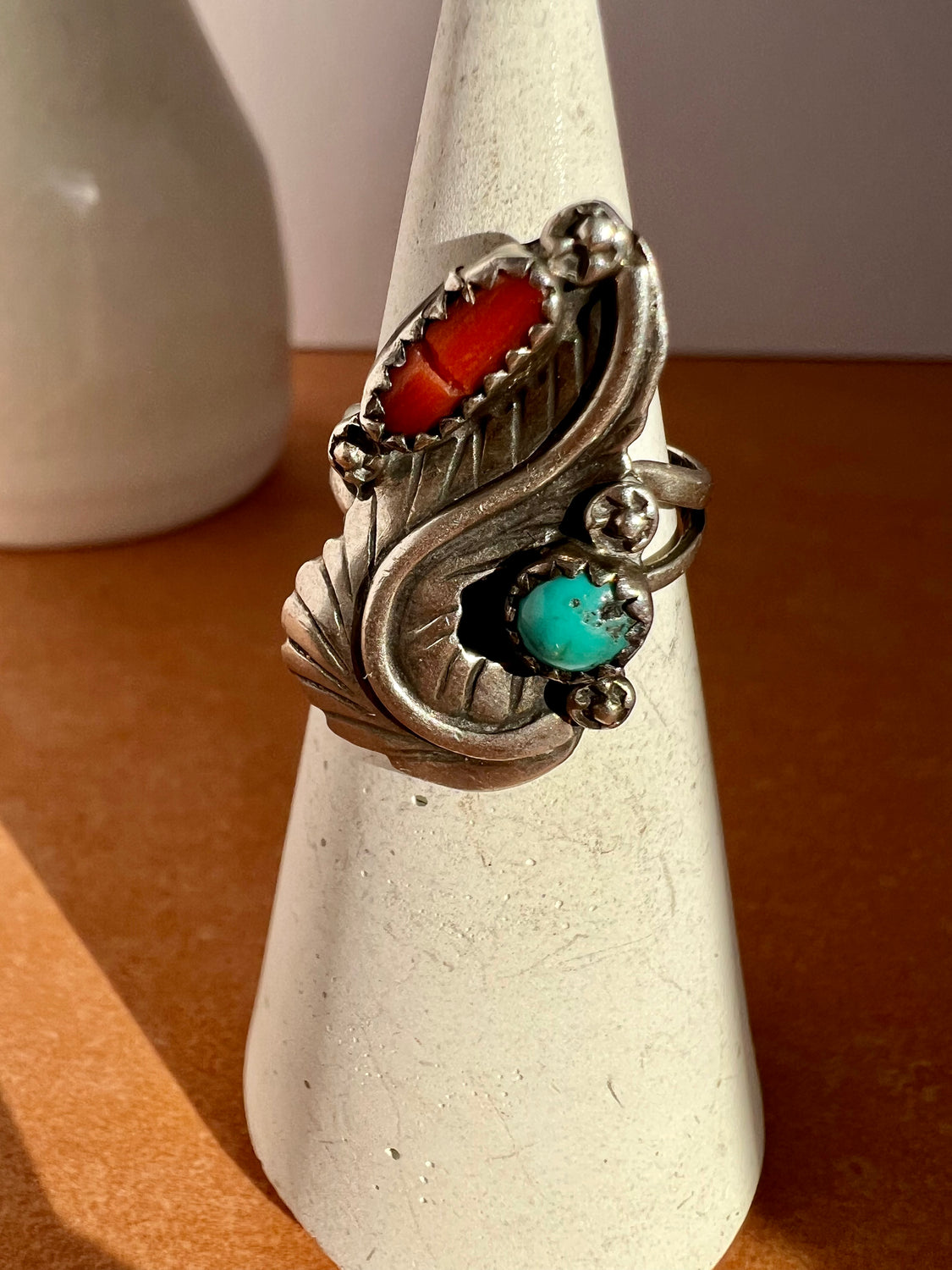Vintage Coral & Turquoise Ring | Size 5.5