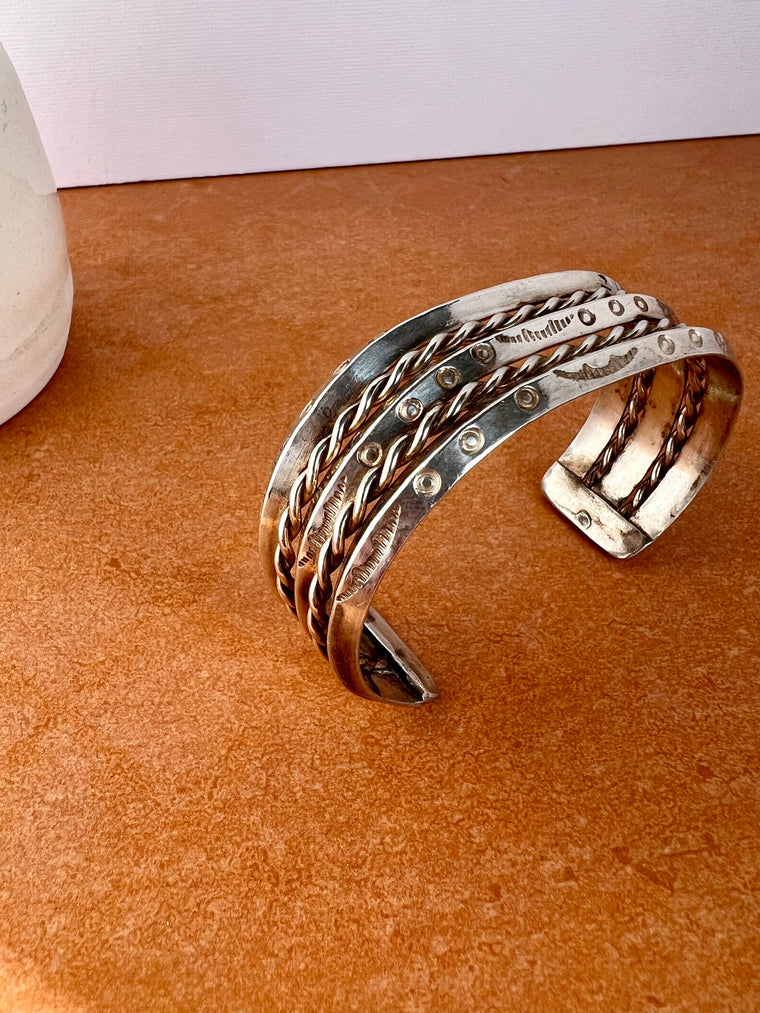 Sterling Rope & Stamped Cuff