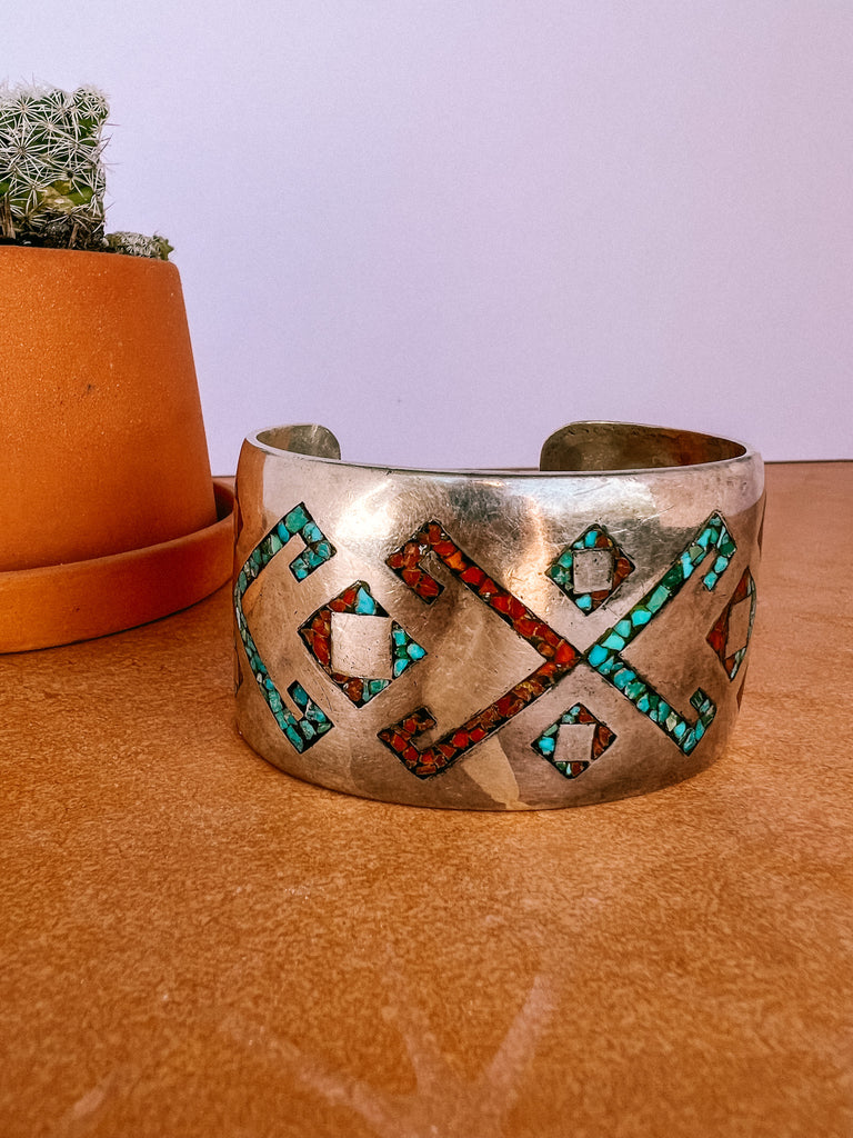Crushed Turquoise & Coral Cuff