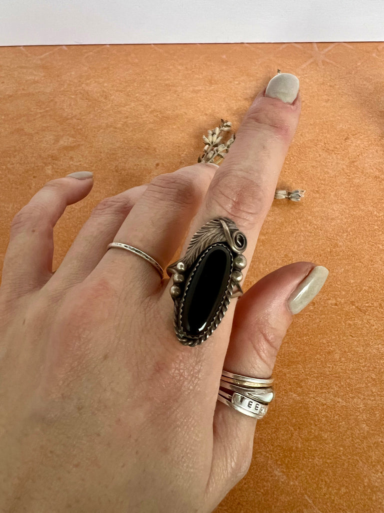Navajo Black Onyx Ring | Size 9