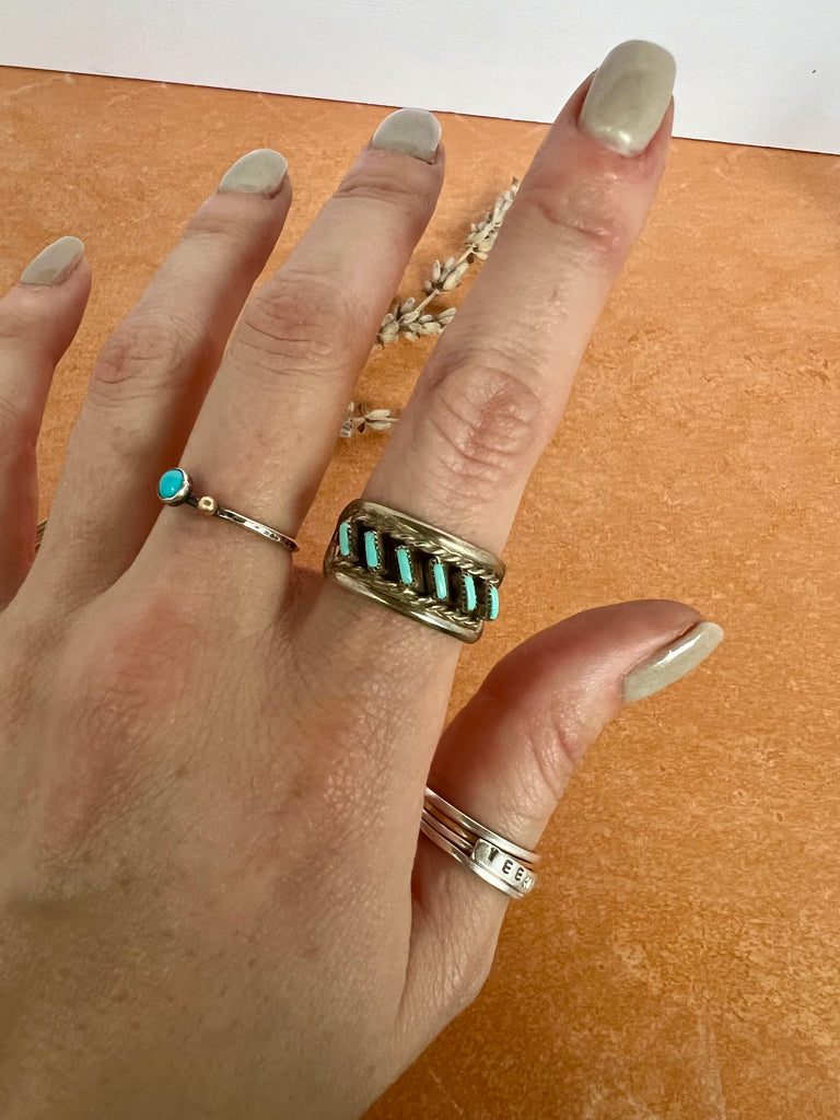Needlepoint Turquoise Ring | Size 8.25